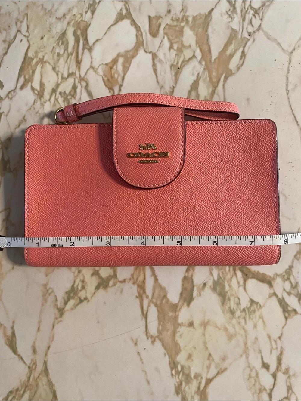 Coach Coral Pink Textured Leather Wristlet Wallet